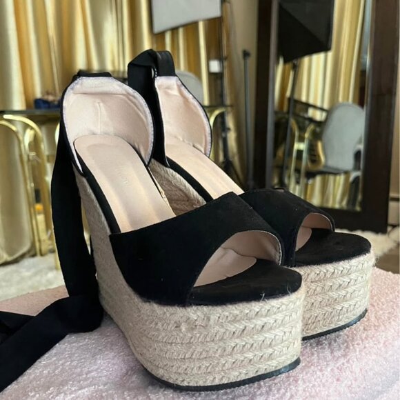 Women's Espadrilles Wedge Sandal Heels, Open Toe, Lace Up Platforms, 8.5 - Picture 2 of 5
